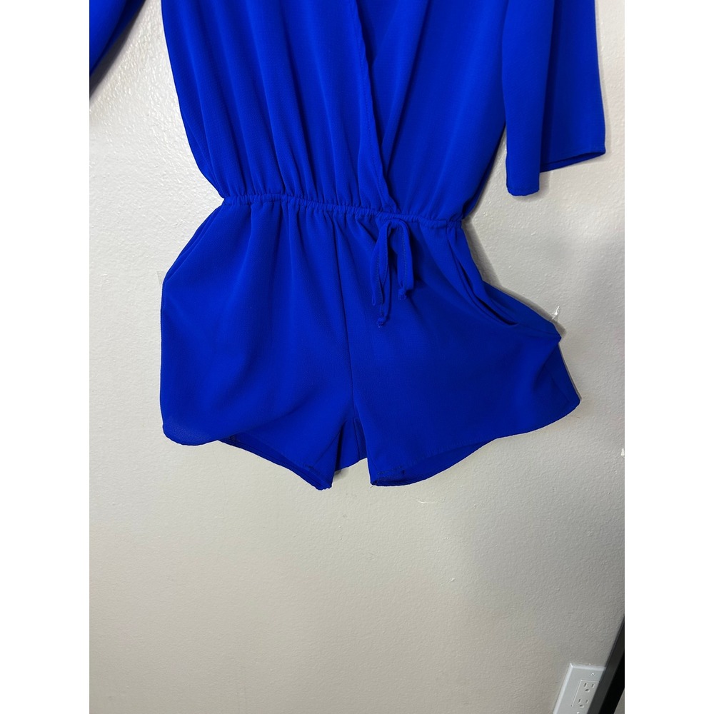 Paolino Womens Cobalt Blue Wrap Front Romper Elastic Waist Pockets Size Small - Picture 5 of 8